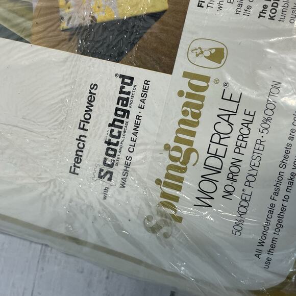 Vintage Wondercale Springmaid 2pc Sheet Set French Flowers Yellow Flat Fitted - Picture 7 of 14